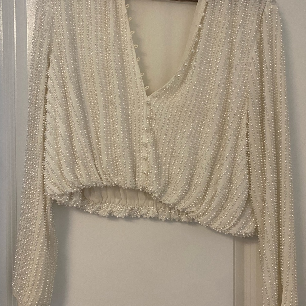 Elegant Cream Beaded Women's Top from Zara Size L